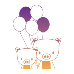 balloons and cute piggys over white background, vector illustration