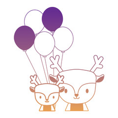 cute deers and balloons over white background, vector illustration