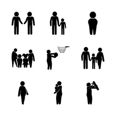 child vector icons set. father and son, brother, child playing basketball and throw to catch in this set