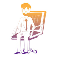 cartoon businessman sitting on office chair over white background, vector illustration