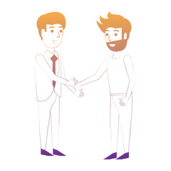 Businessman and man shaking hands firmly over white background, vector illustration