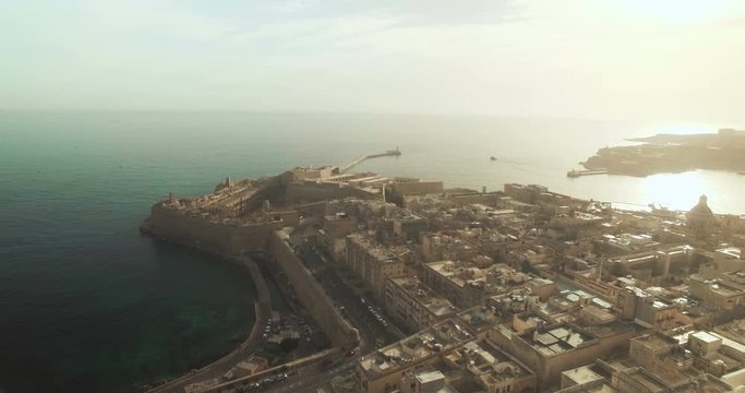 High Aerial Shot over Valletta during Sunset