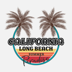Fototapeta na wymiar California beach, Summer, typography, tee shirt graphic, slogan, printed design.