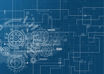 Abstract Technology Background. Blue glowing connections in space with particles, big data, computer generated abstract background. Vector Illustration