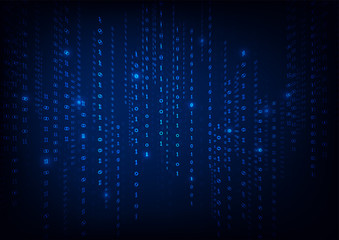 Abstract falling binary code in the matrix style in the technological space background. Vector illustration