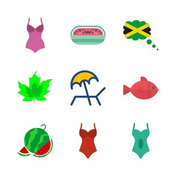 tropical icons set. beauty, harbor, lagoon and girl graphic works