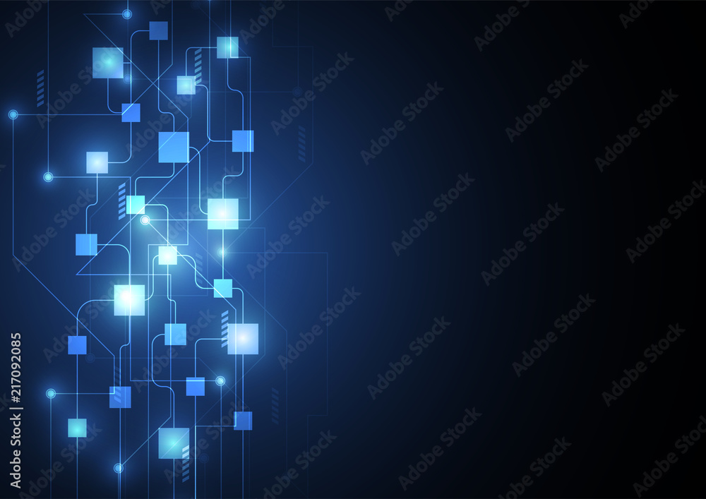 Poster blockchain concept banner with abstract geometric polygonal with connecting dots and lines. science 