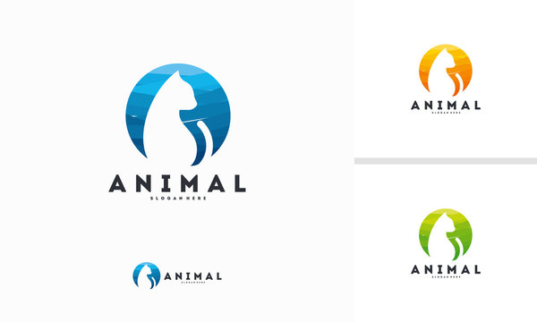 Abstract Circle Cat silhouette logo design symbol, Animal Cat logo template