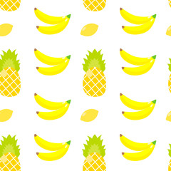 Seamless pattern. Tropical ornament yellow bananas and pineapples