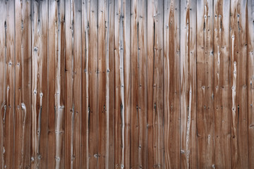 Old vintage brown weathered wooden planks fence
