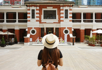 Tourist is visiting Tai Kwun Centre for Heritage and Art museum new travel place in Central district in Hong Kong.