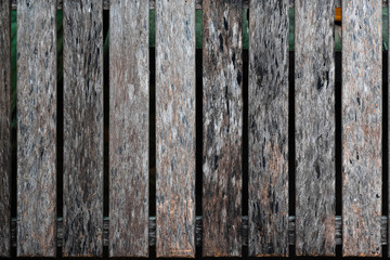 Close up of old brown wood lath with natural striped background and texture.