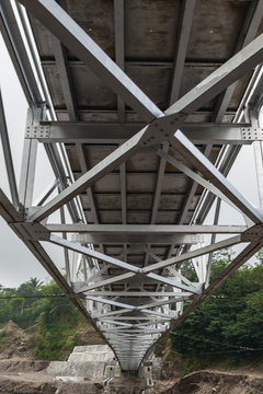Underneath view of Suspension bridge in Boyong village, Yogyakarta, Indonesia