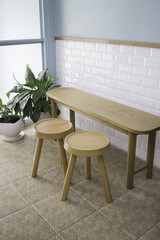 Wooden seat furniture in minimal style room