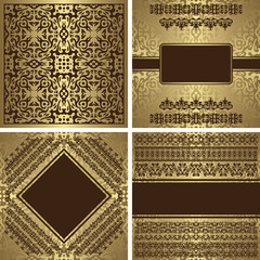 Set of vintage pattern and three luxury cards. Gold background. Original template for your design