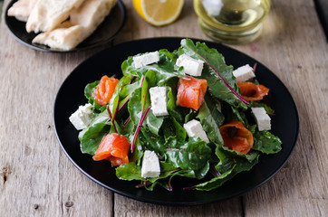 Mixed salad with slightly salted salmon