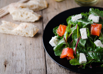 Mixed salad with slightly salted salmon