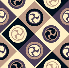 japanese style seamless tile with comma pattern in ivory and purple