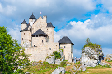 Fototapeta na wymiar Bobolice, Poland - August 13, 2017: The stone medieval castle of Bobolice