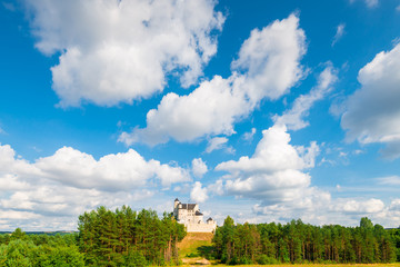 Bobolice, Poland - August 13, 2017: view of the castle of Bobolice on a hill on a sunny day