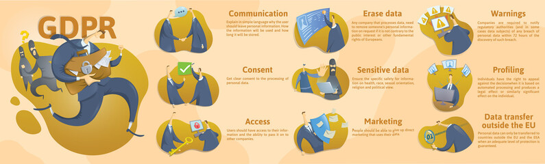 GDPR summary, concept vector illustration. General Data Protection Regulation. The protection of personal data, checklist infographics.
