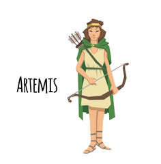 Artemis, ancient Greek goddess greek of the hunters. Ancient Greece mythology. Flat vector illustration. Isolated on white background.