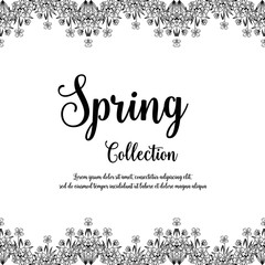 Spring with floral hand drawn frame vector illustration