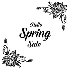 Hello spring sale flower frame hand drawn vector illustration
