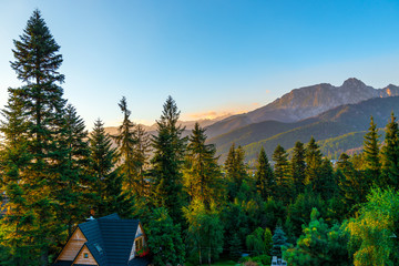 beautiful mountain landscape at dawn, view of the Tatras, Poland