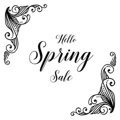 Hello spring sale flower frame hand drawn vector illustration