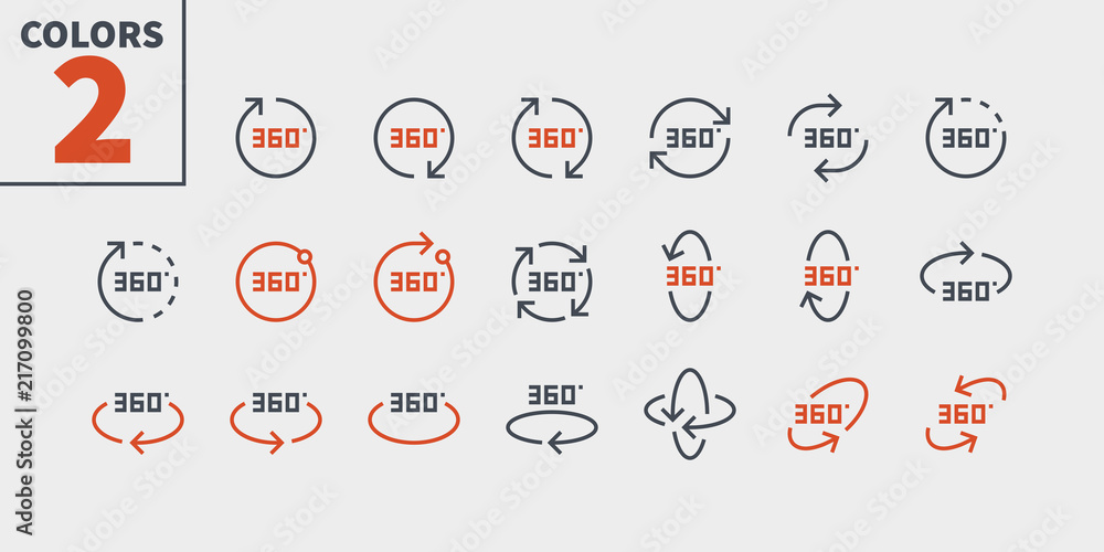 Poster 360 degrees ui pixel perfect well-crafted vector thin line icons 48x48 ready for 24x24 grid for with