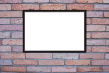 Fototapeta na wymiar Decorative red brick wall. English style. Photo Frame Mock Up. Empty space for text design and message 
