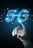 Businesswoman using 5G network digital hologram 3D rendering