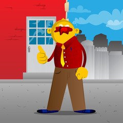 Yellow man making thumbs up sign. Vector cartoon illustration.