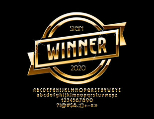 Vector Luxury Golden Emblem Winner. Chic Alphabet Letters, Numbers and Symbols.