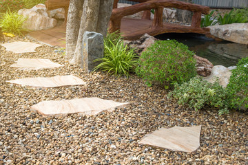 Beautiful corner of the small garden,decoration gardening and landscaping