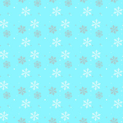 Seamless a blue background with snowflakes in black-and-white colour