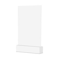 Blank tabletop display stand mock up - half side view. Vector illustration