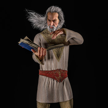 Wizard with spell book. 3D image