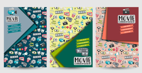 Naklejka premium Movie cinema set of flyers. Printable brochure template. Vector illustrator.