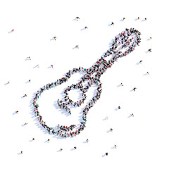 A lot of people form guitar, hike, icon . 3d rendering.
