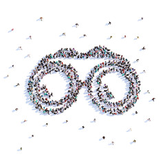 A lot of people form binoculars, trekking, icon . 3d rendering.