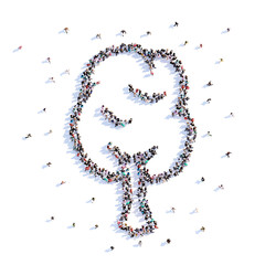 A lot of people form tree, trekking, icon . 3d rendering.