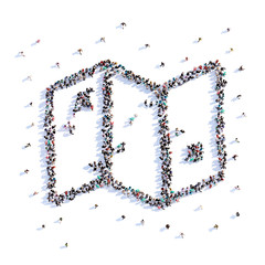 A lot of people form map, hike, icon . 3d rendering.
