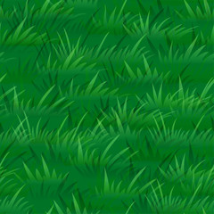 Seamless Pattern, Landscape, Summer or Spring Lawn, Green Grass Silhouettes, Tile Natural Floral Background. Vector