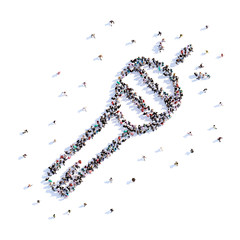 A lot of people form flashlight, hike, icon . 3d rendering.