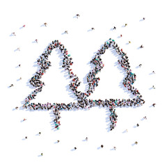 A lot of people form tree, trekking, icon . 3d rendering.