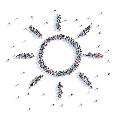 A lot of people form a sun, trekking, icon . 3d rendering.