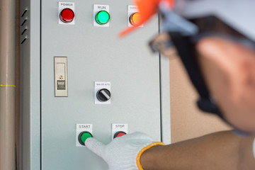 Electrician press the button of the terminal control box run the motor pump in manual selection.