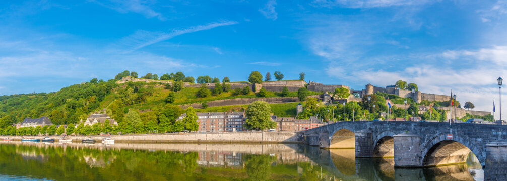 Panoramic view at the Citadel with Old bridge over Meuse river in Namur - Belgium